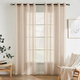 Glasgordijn, polyester voilegordijn met ingestanste ringen, transparante vitrage, luchtig, decoratief, voor slaapkamer en woonkamer, set van 2 gordijnen, 140 X 245 cm (b x h), beige
