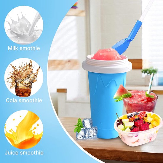 Slush beker siliconen knijpbeker slush ijsbeker om te kneden bevroren maker smoothie beker zomer slush cup met rietje lepel voor lekkere slush ijs (geel)