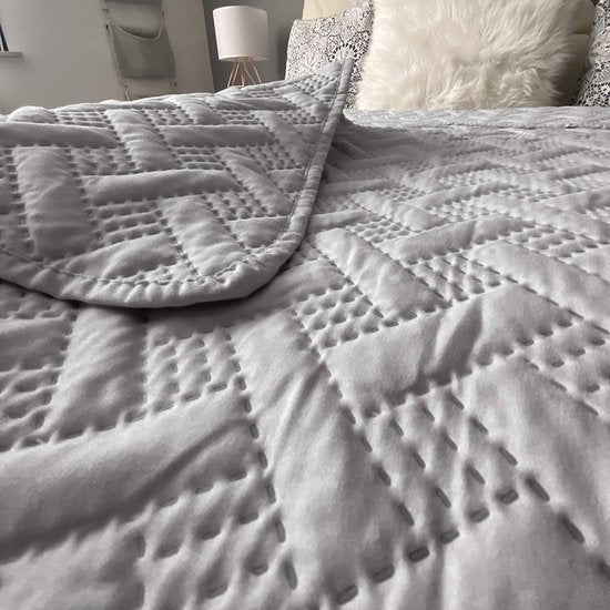 Sprei/sofaplaid, bedsprei, voor bank, dagelijks vlechtpatroon, deken, XXL-deken, sprei, grijs, 200 x 220 cm