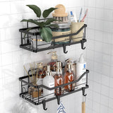 Doucheplank zonder boren, 3 stuks, roestvrij staal, douchemand met 4 + 5 haken, grote capaciteit, doucheplank voor badkamer, wasruimte, toilet, keuken, douche (zwart, 3 stuks)