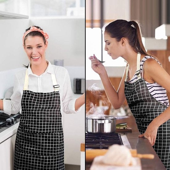 Keukenschort, 2 stuks verstelbaar schort met 2 zakken, machinewasbaar, kleurecht schort voor mannen en vrouwen, keuken, restaurant, café