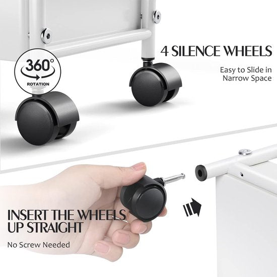 Keukenwagen met 3 niveaus, smalle rolwagen, nisrek op wieltjes, ruimtebesparend keukenrek en badkamerrek, multifunctionele trolley voor kleine beperkte ruimtes, keuken, kantoor en badkamer, eenvoudige montage, wit