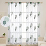 Gordijnen kinderkamer meisjes stores gordijn met ogen transparante gordijnen woonkamer gordijn borduurwerk blad, 175 x 140 cm (hoogte x breedte), lichtgroen + groen, set van 2