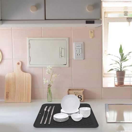 KitchenRaku Siliconen Afdruipmat, Hittebestendige Antislip Servies Gootsteen Placemat KitchenRaku Siliconen Afdruipmat, Hittebestendige Antislip Servies Gootsteen Placemat