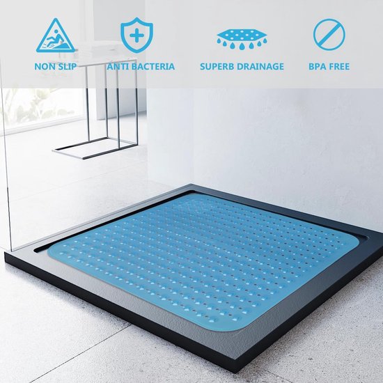 Douchemat, antislip, 80 x 80 cm, antislipmat voor douche met zuignappen en afvoergaten, BPA-vrij, schimmelbestendig en machinewasbaar
