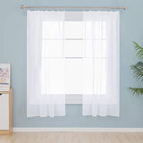 Voile Curtain with Ruffle Tape for Rail, Transparent, Living Room, White, 145 x 140 cm (Height x Width), Set of 2