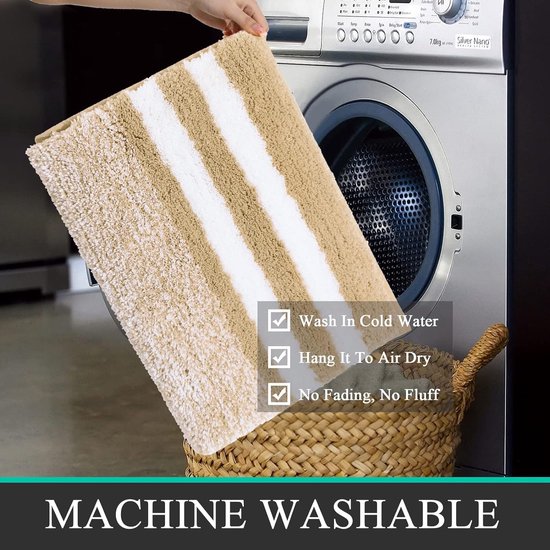 Badmat set van 3 ultra dik badtapijt met antislip bodem absorberende badkamermatten en voetstukmatset, gemakkelijk schoon te maken machinewasbaar toilettapijt (beige)