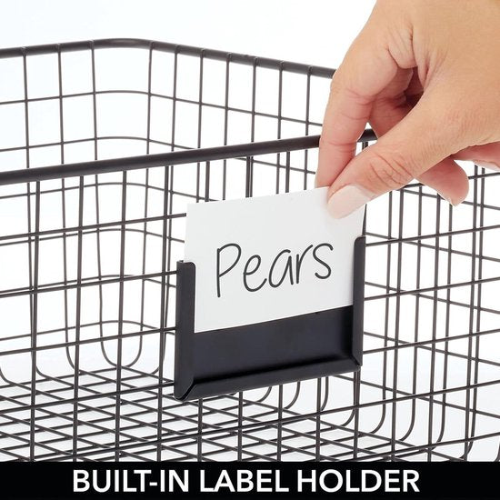Multifunctionele mand van metaal – opbergmand met tekstveld voor keuken, voorraadkamer enz. – compacte en universele draadmand –
