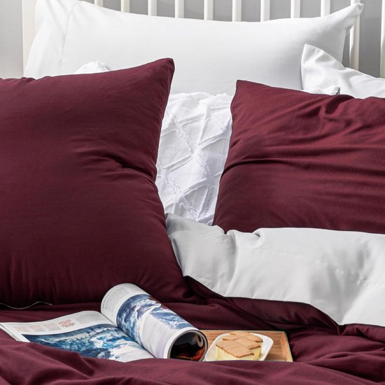Beddengoed, 135 x 200 wijnrood dekbedovertrek - beddengoedsets 135 x 200 cm met 80 x 80 cm kussensloop, beddengoedset microvezel voor eenpersoonsbed met ritssluiting