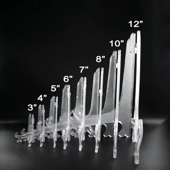 Transparante plastic ezels of standaard/bordhouder voor het weergeven van foto's of andere items op bruiloften, huisdecoratie.