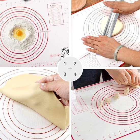 Deegroller, deegroller, roestvrij staal, deegroller met siliconenmat, crèmespatel, borstel (type 1)