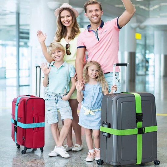 Kofferriemen, 4 stuks, verstelbare kofferband met adresplaatje, 2 kleuren, kruisband, kofferbanden voor koffermarkering, reisaccessoires, bagageriem, bagageriem voor veilig sluiten