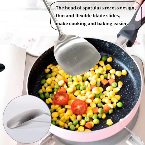 Roestvrijstalen wokspatel, wokspatel met hittebestendig houten handvat, comfortabele grip design lepel voor keuken, 38.9 cm