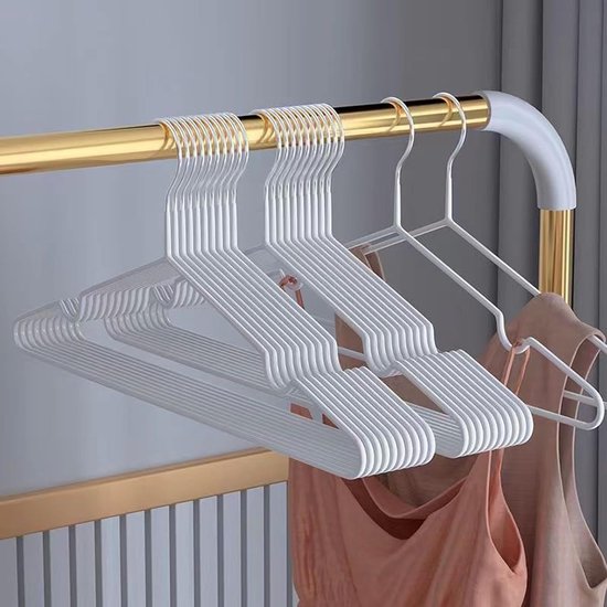 Kleerhangers van metaal (40 cm), 20 stuks, ruimtebesparende kleerhangers voor volwassenen, 0,4 cm dik, belastbaar met zware kleding, beugel met antislip groef voor mantels, broeken (wit)