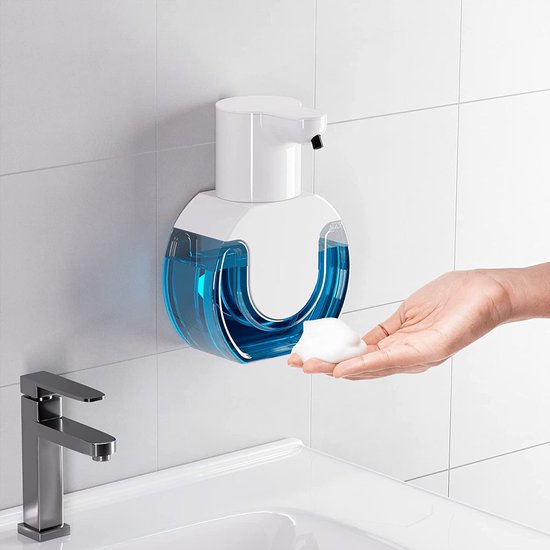 Zeepdispenser, automatische wandbevestiging, wit, elektrische zeepdispenser, No Touch schuimzeepdispenser, sensor, ABS-kunststof, zeepschuimdispenser met USB-oplaadbaar, IPX5 waterdicht (420 ml)