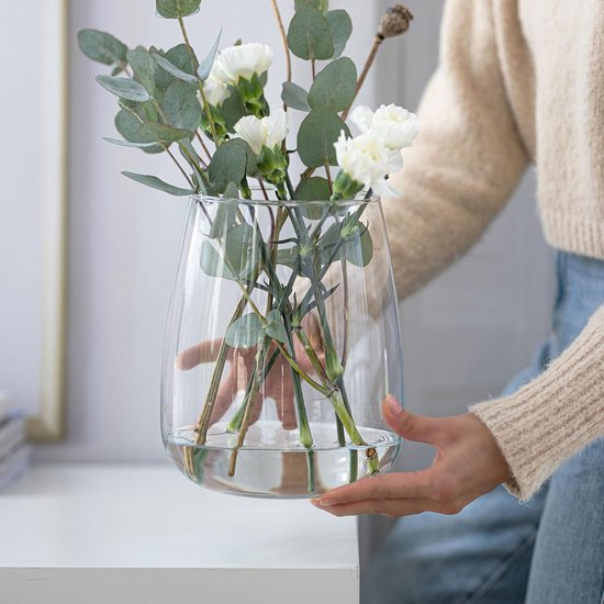 Glazen vaas groot H: 22,7 cm vaas voor pampasgras glazen vaas ronde vazen grote vazen bruiloft tulpenvaas buikige doorzichtige rozenvaas voor tulpen brede opening | Ø 19 cm | zinnia