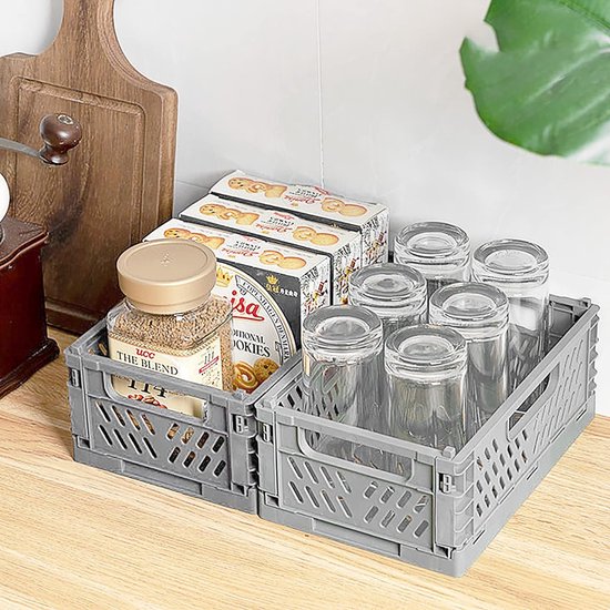 2 stuks opvouwbare opbergmand kunststof opbergkisten voor keuken, slaapkamer, werkkamer (2 stuks roze + 2 stuks grijs, 40 x 30 x 15 cm)