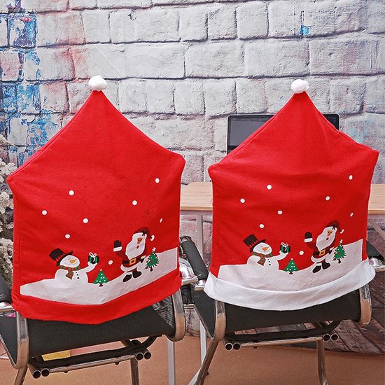 Kerststoelhoezen, set van 6 stuks, stoelachterkant, stoelhoezen, kerststoelhoezen, universele stoelhoes, kerstmutsen, stoelhoezen voor eetkamer, diner, kerstfeest, bestek, decoratie