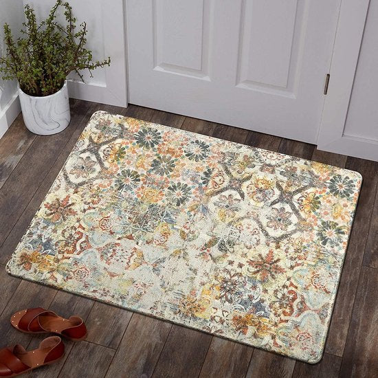 Boho Flower Medallion Binnen Kleine Deurmat 60 x 90 cm, Wasbaar Haltapijt Zachte antislip Badmat voor Badkamer Keuken Slaapkamer Entree