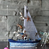 Houten zeilboot model boot decoratie decoraties nautische maritieme anker schelp nautische perfect voor strand zee vakantiedecoratie hout zeilboten model met visnet