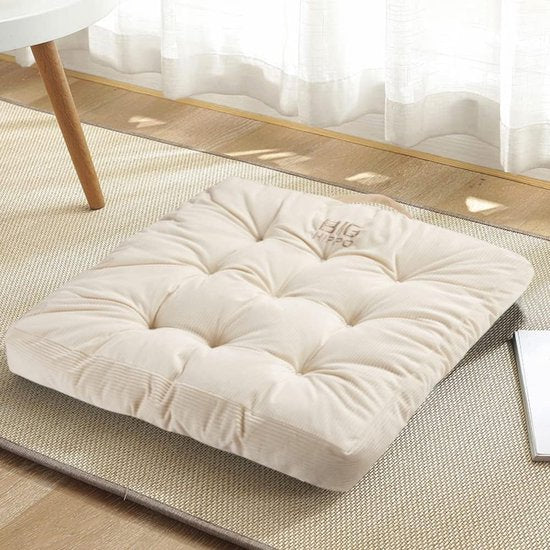 Zitkussen met banden, 55 x 55 cm, stoelkussen voor stoelen en vloeren, zacht zitkussen voor thuis, kantoor, banken en alle stoelen, beige (1 stuks)