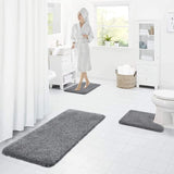 Badmatten set van 2 antislip microvezel badmat 50 x 80 cm en wc-mat 50 x 60 cm wasbaar absorberend badkamertapijt set toiletmat, douchemat grijs