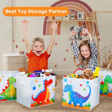 Opbergdoos voor kinderen, groot, 4 stuks, opvouwbare Oxford-speelgoedkist met handvat voor jongens en meisjes, lichte speelgoedorganisatoren en opslag in de kinderkamer, 32 x 32 x 32 cm (dinosaurus)