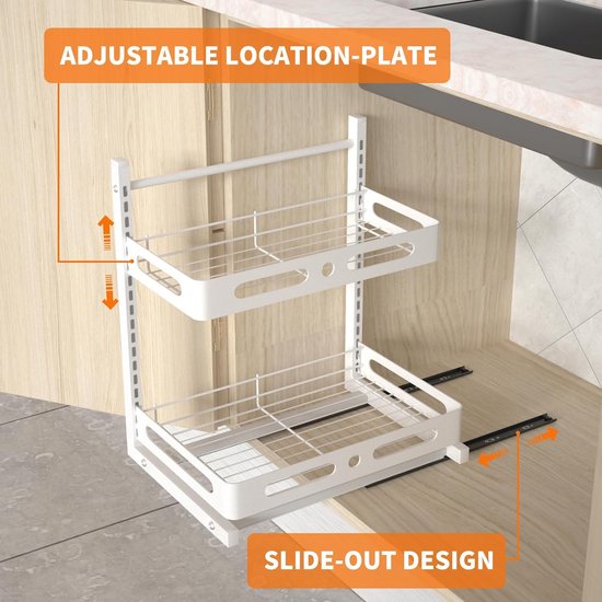 Kruidenrek, werkbladen, verstelbare organizer met schuiflade, onder wastafel, robuust metalen organisatierek