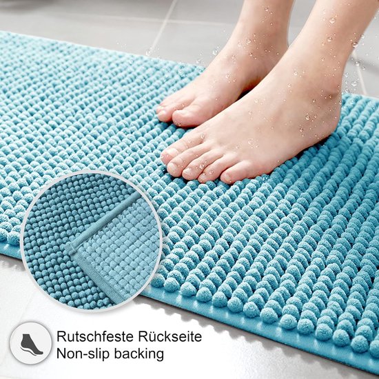 Badmat antislip, kan worden gecombineerd als badmatset, badkamertapijt, badmat, wasbaar van chenille, douchemat voor douche, badkuipen, wc-decoratie, petrol, turquoise, 40 x 60 cm.