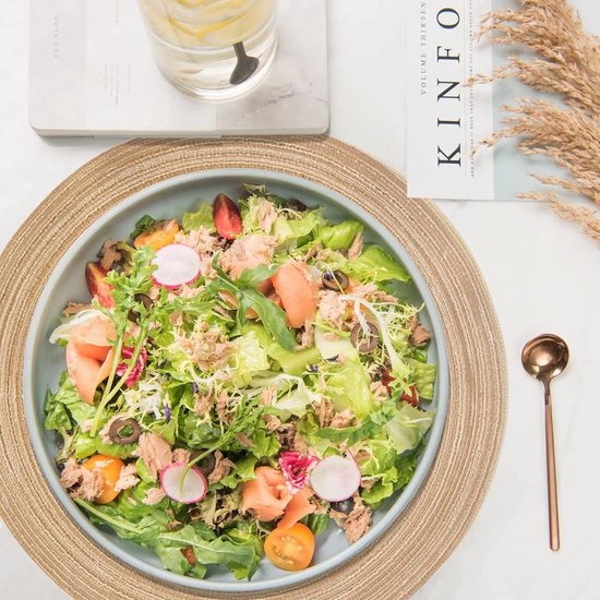 Set van 4 ronde gevlochten wasbare placemats 45 cm linnen geel