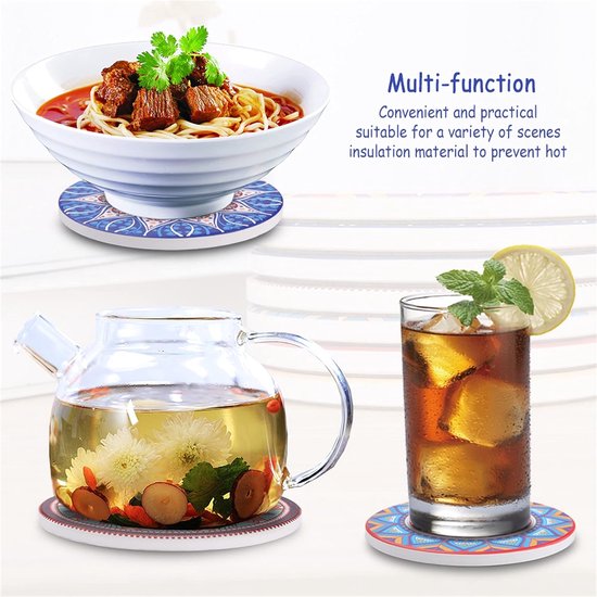 8 stuks onderzetters met houder, glazen absorberende keramiek, decoratieve onderzetters voor kopjes, vazen, glas, kaarsen, unique verjaardags- housewarming gifts