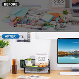 Bureau-organizer, opbergvakken, stapelbaar, brievenbak, papieren houder voor plank, bureau met 2 pennenhouders (2 stuks, zwart)