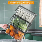 Koelkastorganizer, 3-delige set, koelkastopbergdoos, stapelbaar met deksel en handvat, opbergsysteem voor koelkast, groenten en fruit voor keuken, koelkast, kasten, BPA-vrij