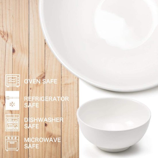 Set van 4 kommen, ronde porseleinen kommen, dessertkommen, snackkom, serveerkom, granenkom, 1100 ml, wit