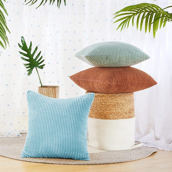 Deconovo Corduroy Kussenhoes met Ritssluiting, 45x45 cm, Hemelsblauw, 2 stuks, Vierkante Kussensloop voor Bank, Slaapkamer