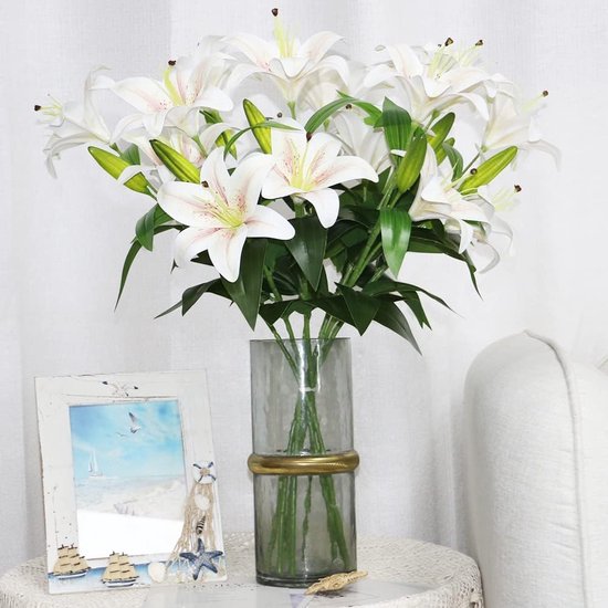 60cm kunstmatige lelie 8 bloeiende bloemhoofdjes 4 knoppen 3D-printen kunstmatige tijgerleliebloemen voor bruiloft thuis hotel kantoordecoratie (gradiënt champagne