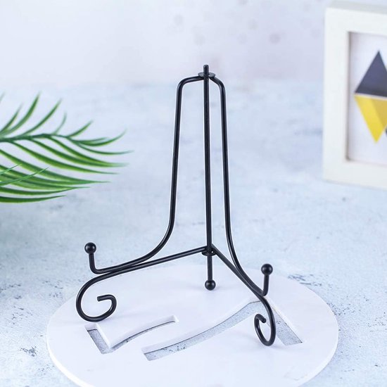 Set van 4 zwarte metalen plaatstandaard plaathouder ijzeren schildersezel displaystandaard voor komplaat kunst fotolijst 6 inch