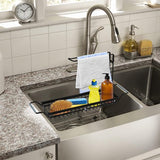 Spoelbakorganizer, telescopische keukengootsteen, caddy organizer met doekhouder, sponshouder voor keukenaanrecht, roestvrij staal, spoelbak, afdruiprek, wastafelorganizer voor keuken, gootsteen (42-54 cm)