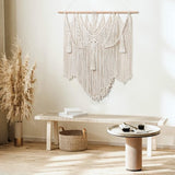 Macramé wandtapijt, boho-decoratie, groot handgeweven tapijt, slaapkamer, wanddecoratie, woonkamer, balkondecoratie, 90 x 90 cm (beige)