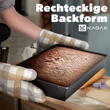 Rechthoekige bakvorm, bakplaat in 3 maten, hoge metalen randen voor cake, toastbrood, cheesecake, brownie, onderhoudsvriendelijke bakvorm, warmteverdeling (40 x 25,5 cm, zwart)