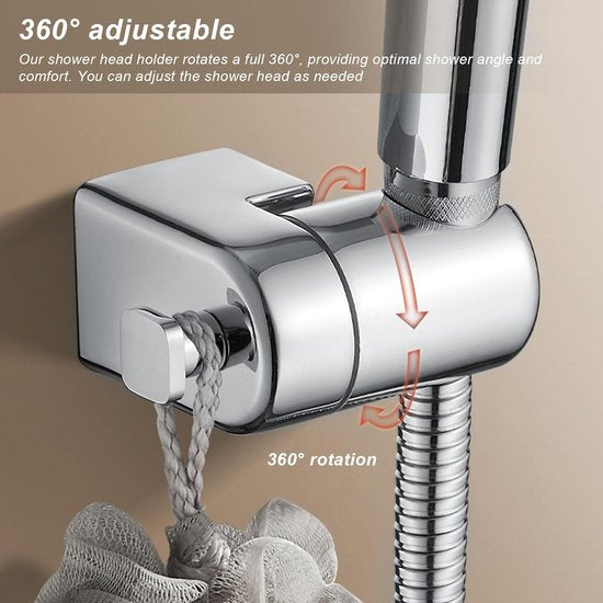 Douchekophouder zilver, 217g volledig metalen zinklegering, heavy duty douchehouder, verbeterde douchekophouder voor douchekoppen - 360° draaibaar, handdouchehouder, met bevestigingsaccessoires