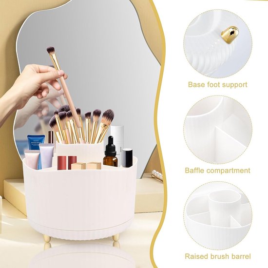 Make-up organizer, 360° cosmetica-organizer, oogschaduwkwast, lippenstiftetui, make-uptafel, organizer, 5 vakken, make-uptafel, accessoires, make-up-organizer voor slaapkamer, badkamer, toilet