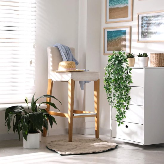 1 stuk kunsthangplanten, mandalabladeren met potten, 50 cm lang, onderhoudsvrije kunstplanten, wijnstok voor tuin, binnen en buiten