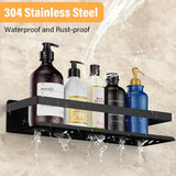 doucheplank zonder boren, 2 stuks roestvrijstalen douchemand met 4 haken, badkamerplank, roestvrije zwarte doucheplank voor badkamer en keuken. Laadvermogen ruim 15KG