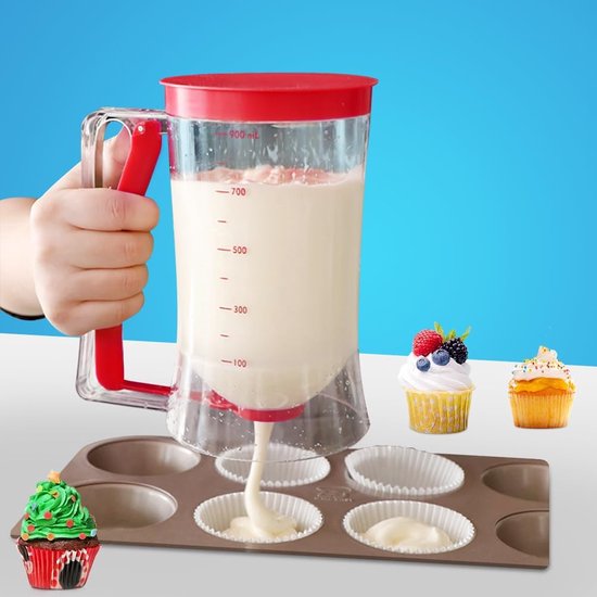 Deegdispenser, deegportioner, 900 ml, cake, deegdispenser, maatbeker, doseerder, wafels, deegdispenser, deegdispenser, cupcake, speciale batter, bakken, doe-het-zelf gereedschap met deksel