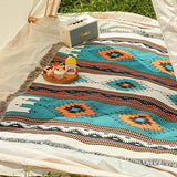 Boho Deken, bankdeken met kwast, Azteekse etnische stijl, omkeerbare deken, bankdeken, dagdeken, voor thuis, kantoor, reizen, tenten (bosgroen, 130 x 180 cm)