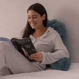 leeskussen met versnipperd traagschuim, rugsteunkussen met hoes van imitatiebont - ideaal wigkussen voor lezen, werken en spelen op bed, bank of bank (blauw, 45 x 38 cm)