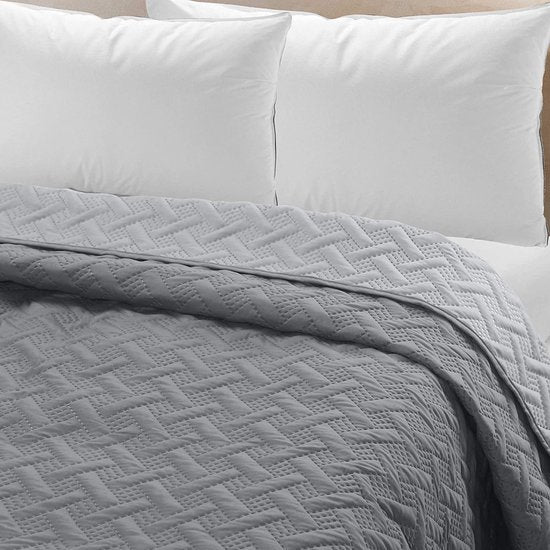 WOLTU Bedsprei Sprei met geometrisch patroon,dekbedovertrek patchwork omkeerbaar Zacht en aangenaam 170x210cm,Donkergrijs+Lichtgrijze BWP5025dgrM01
