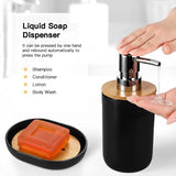 7-delige bamboe badkameraccessoires Badkameraccessoireset Luxe kunststof badkameraccessoireset Tandenborstelhouder Tumbler Toiletborstelset Qtip Houder Zeepbakje Prullenbak Zeepdispenser (zwart)