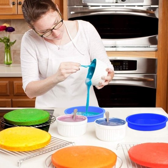 Siliconen taartvormen, rond, gelaagde cake, bakvorm 15 cm: 15 cm, bakvormen, set, regenboog, taartvorm, lekvrij, bakvorm, bakken, gelaagd, anti-aanbak, BPA-vrij, voor verjaardagsfeest, bruiloft, 4 stuks